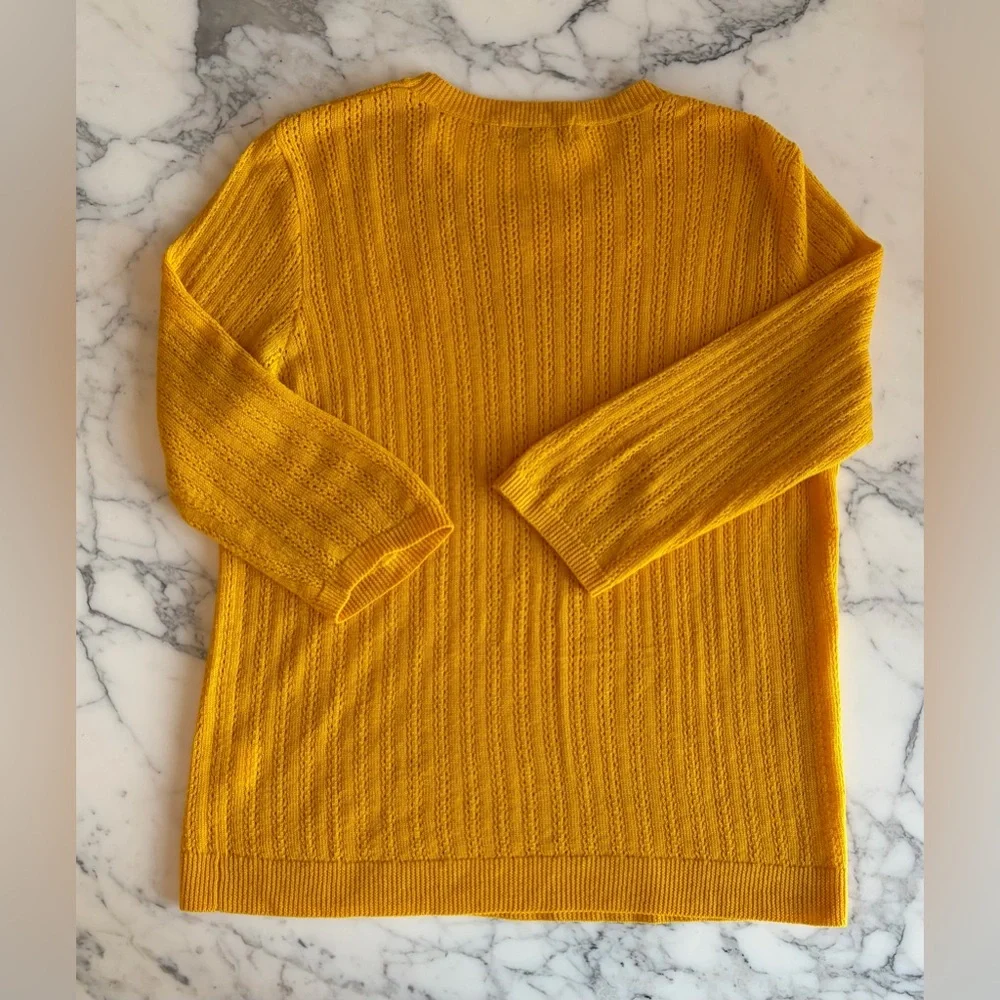 EUC Vtg KAREN WALKER 100% Cashmere Open Weave 3/4 Sleeve Sweater 6 Yellow Gold - Picture 6 of 14